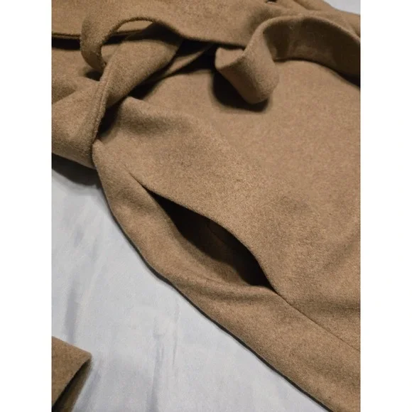 NWT Tom Tailor Denim Womens XL Coat Brown Wool Look Polyester Tie Pockets Luxe - Picture 8 of 11